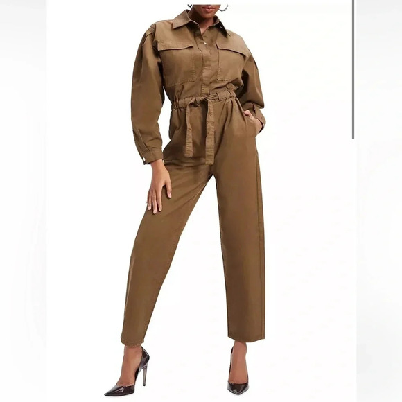 NWOT!! Good American - Good Cinched Elasticized Long-Sleeve Jumpsuit - Size 0 - Picture 1 of 13